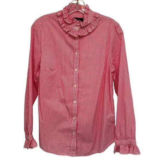 J. Crew pink stripe button up blouse - Picture 1 of 7